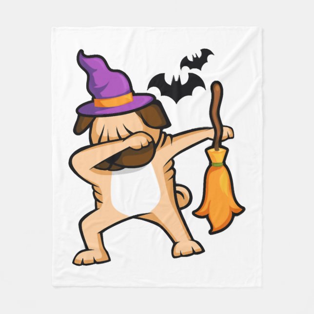 Dabbing Halloween Pug Dog Fleece Blanket (Front)