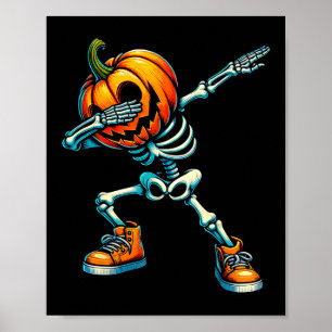 Dabbing Halloween Skeleton Boys Trick Treat Funny Poster