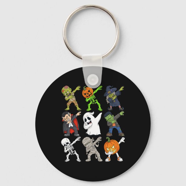 Dabbing Halloween Skeleton Zombie Scary Pumpkin Va Key Ring (Front)