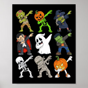 Dabbing Halloween Skeleton Zombie Scary Pumpkin Va Poster