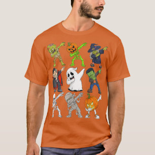 Dabbing Halloween Skeleton Zombie Scary Pumpkin Va T-Shirt