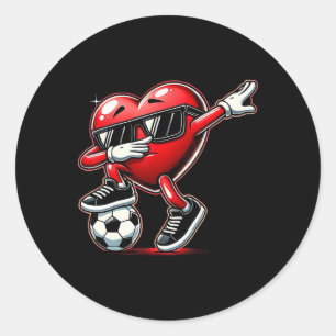 Dabbing Heart Dab Cute Valentines Day Boys Soccer  Classic Round Sticker