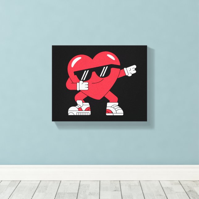 Dabbing Heart Funny Gifts Valentines Day Canvas Print (Insitu(Wood Floor))