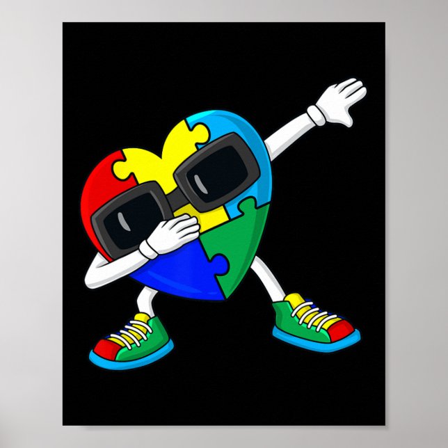 Dabbing Heart Puzzle Pieces Autism Dab Boys Girls  Poster (Front)