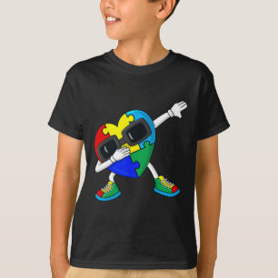 Dabbing Heart Puzzle Pieces Autism Dab Boys Girls T-Shirt