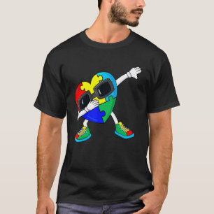 Dabbing Heart Puzzle Pieces Autism Dab Boys Girls T-Shirt