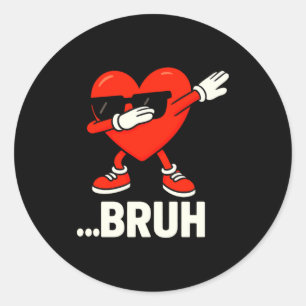 Dabbing Heart Sungles Bruh Meme Funny Valentine Classic Round Sticker