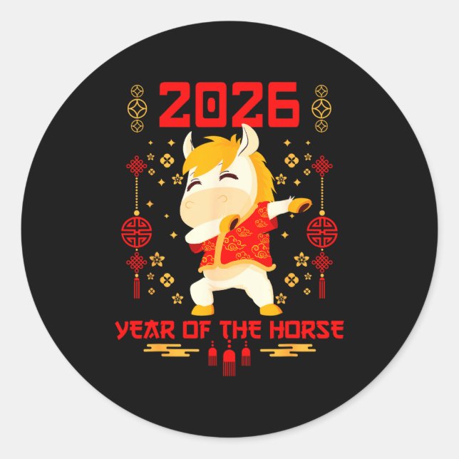 Dabbing Horse Chinese New Year Of The Horse2026  Classic Round Sticker (Front)