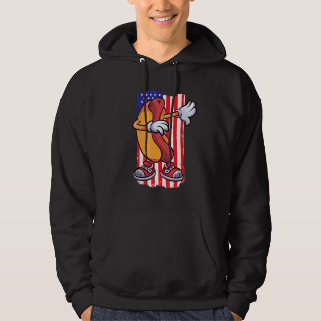 Dabbing Hot Dog Dancing Food  Flag 4th July Themed Hoodie (Front)