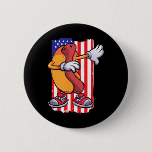 Dabbing Hot Dog Dancing Food Lover Flag 4th July T 6 Cm Round Badge