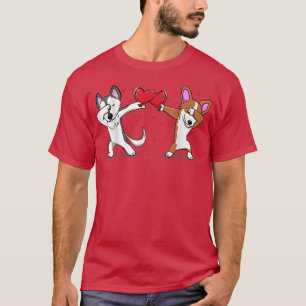 Dabbing Husky Corgi Heart Valentines Day 1575 T-Shirt