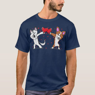 Dabbing Husky Corgi Heart Valentines Day  T-Shirt