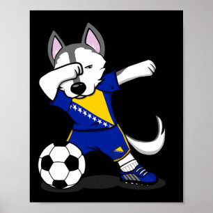 Dabbing Husky Dog Bosnia And Herzegovina Soccer Fa Poster