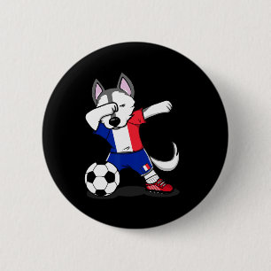 Dabbing Husky Dog France Soccer Fans Jersey French 6 Cm Round Badge