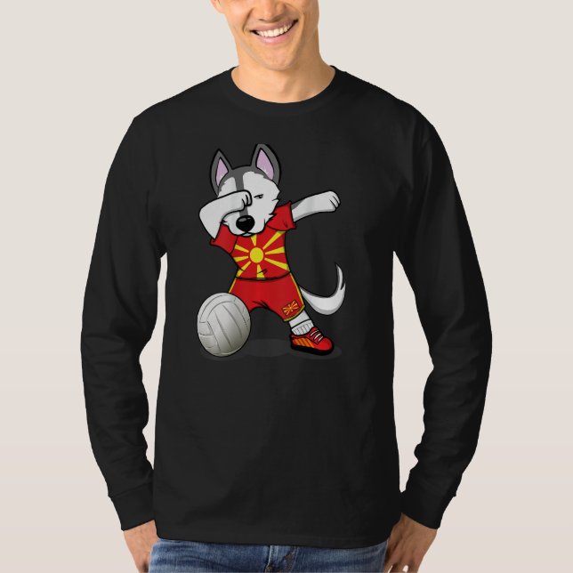 Dabbing Husky Macedonia Volleyball Fans   Macedoni T-Shirt (Front)