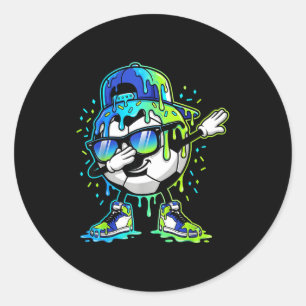 Dabbing Ice Cream Sprinkles Soccer Drip Boys Kids Classic Round Sticker