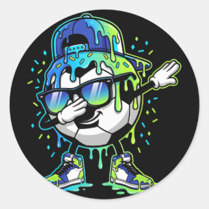 Dabbing Ice Cream Sprinkles Soccer Drip Boys Kids  Classic Round Sticker