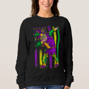 Dabbing Jester Mardi Gras Mask Flag Costume Carniv Sweatshirt