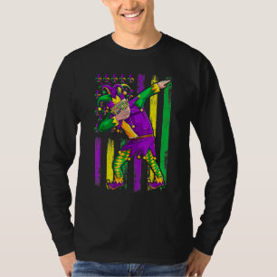 Dabbing Jester Mardi Gras Mask Flag Costume Carniv T-Shirt