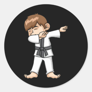 Dabbing Karate Boy Funny Martial Arts Cartoon Desi Classic Round Sticker