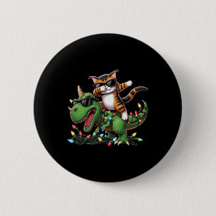 Dabbing Kitten Maine Coon On Xmas Lights Dinosaur 6 Cm Round Badge