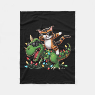 Dabbing Kitten Maine Coon On Xmas Lights Dinosaur  Fleece Blanket
