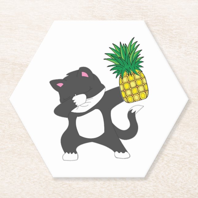 Dabbing Kitty Cat Pineapple Aloha Beach Hawaiian Paper Coaster (Front)