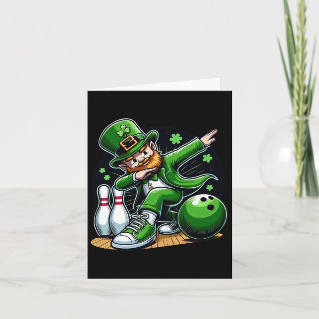 Dabbing Leprechaun Bowling Irish Bowler St Patrick Card (Front)