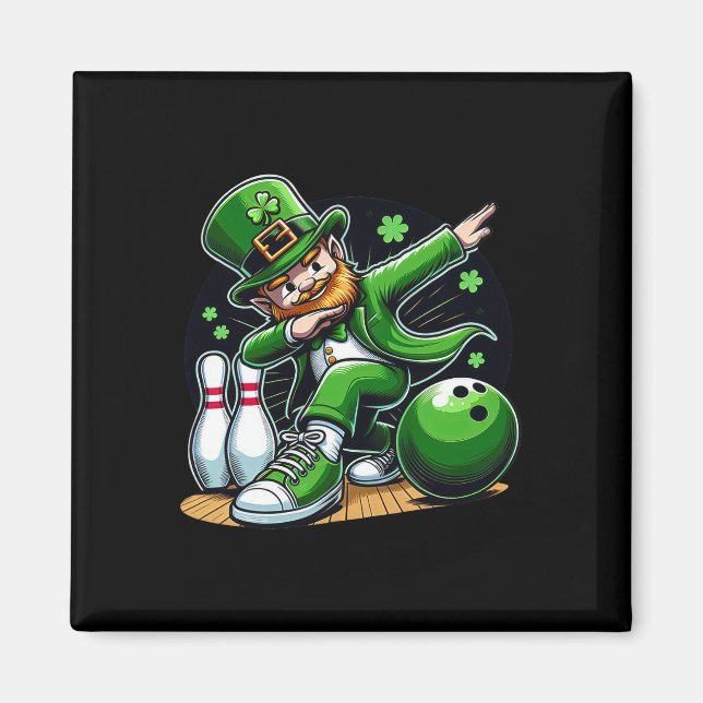 Dabbing Leprechaun Bowling Irish Bowler St Patrick Magnet (Front)