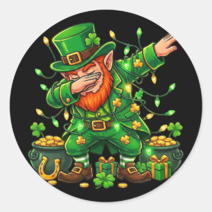Dabbing Leprechaun Funny Gifts Men Kids Boys St Pa Classic Round Sticker
