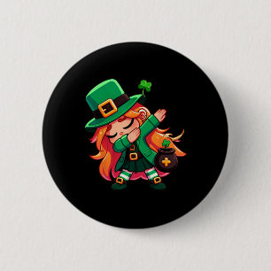 Dabbing Leprechaun Girl Funny Kids Girls St Patric 6 Cm Round Badge