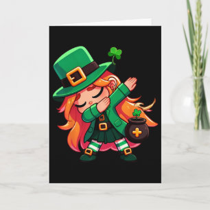 Dabbing Leprechaun Girl Funny Kids Girls St Patric Card