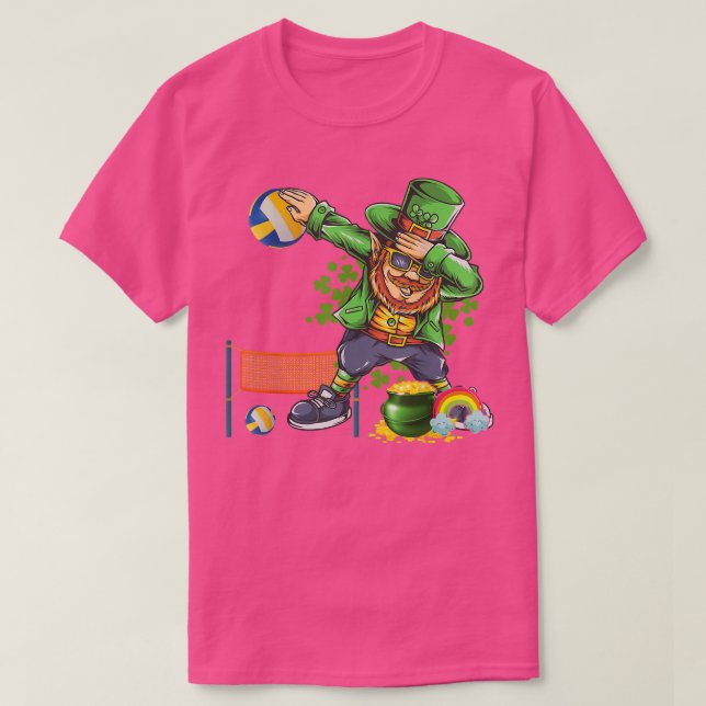 Dabbing Leprechaun Playing Volleyball Patrick Day  T-Shirt (Design Front)