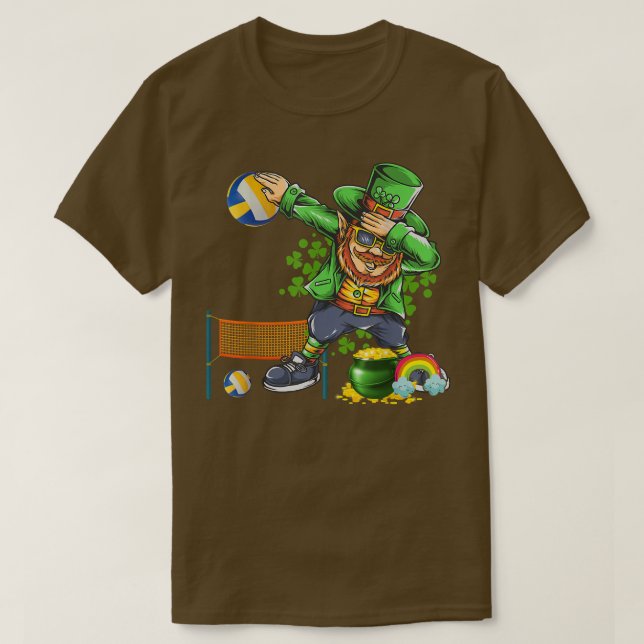 Dabbing Leprechaun Playing Volleyball Patrick Day  T-Shirt (Design Front)