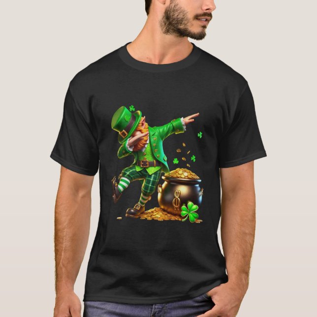 Dabbing Leprechaun St. Patrick's Day Pot of Gold T-Shirt (Front)