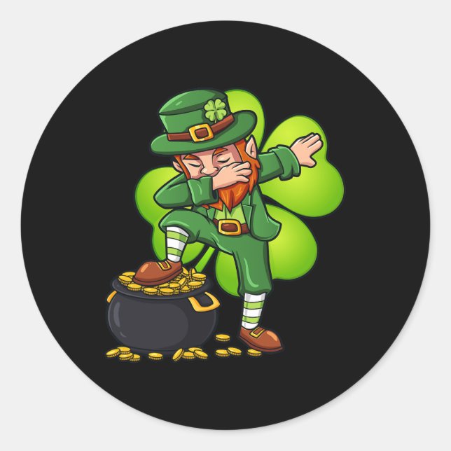 Dabbing Leprechaun With Clover St Patrick's Day  Classic Round Sticker (Front)