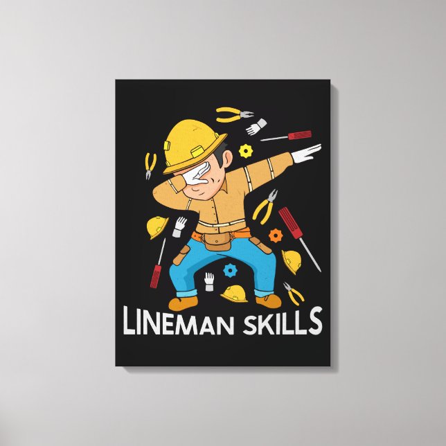 Dabbing Lineman Skills Gift Father Men Lineman Canvas Print (Front)