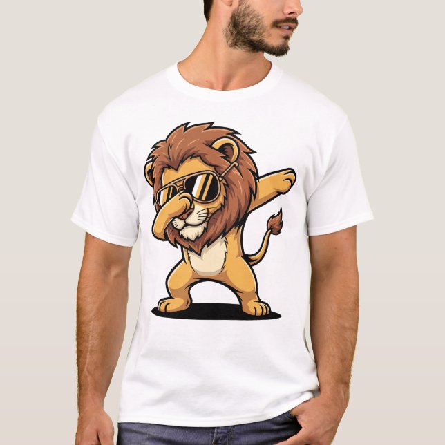 Dabbing Lion Funny Cute Dab Dance T-Shirt (Front)