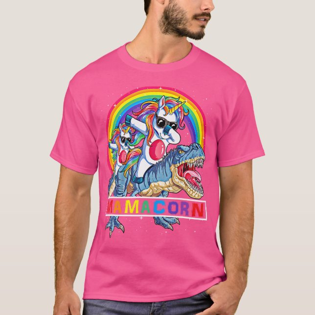 Dabbing Mamacorn Unicorn Mum Dinosaur Rainbow Moth T-Shirt (Front)