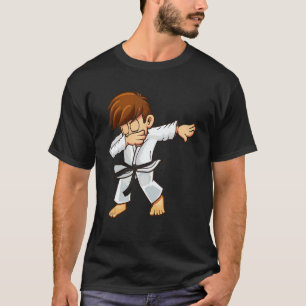 Dabbing martial artists with black belt Karate and T-Shirt