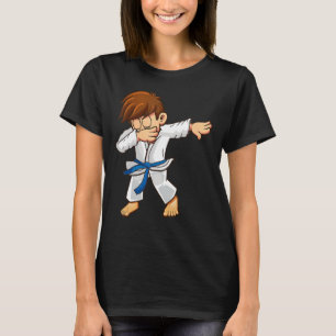 Dabbing martial artists with blue belt Karate and T-Shirt