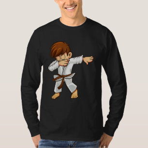 Dabbing martial artists with brown belt Karate and T-Shirt