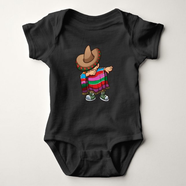 Dabbing Mexican Kid with Sombrero and Sombrero Baby Bodysuit (Front)