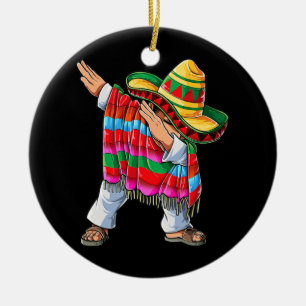 Dabbing Mexican Poncho Cinco De Mayo Boys Men Ceramic Tree Decoration