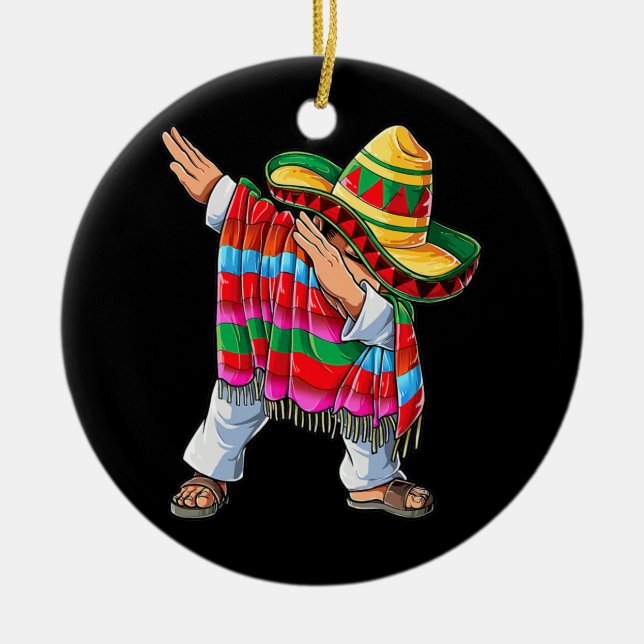 Dabbing Mexican Poncho Cinco De Mayo Boys Men Ceramic Tree Decoration (Front)