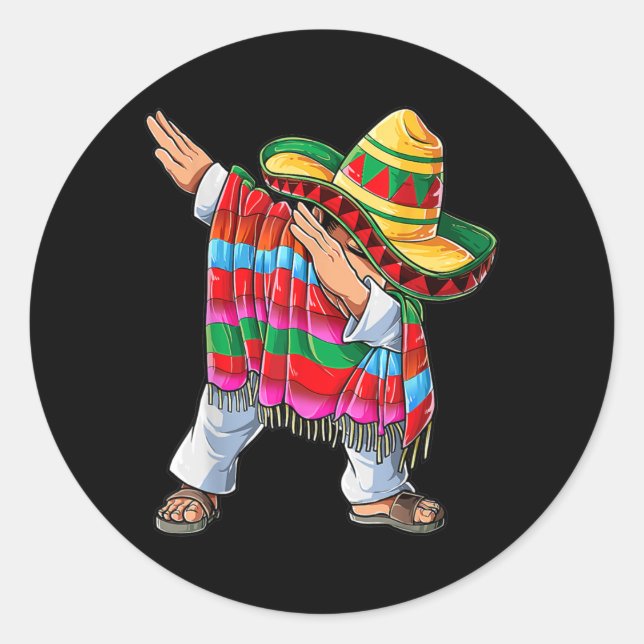 Dabbing Mexican Poncho Cinco de Mayo Boys Men Classic Round Sticker (Front)