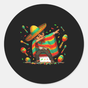 Dabbing Mexican Poncho Cinco De Mayo Boys Men Somb Classic Round Sticker