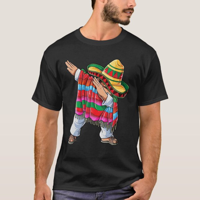 Dabbing Mexican Poncho Cinco De Mayo Boys Men Somb T-Shirt (Front)
