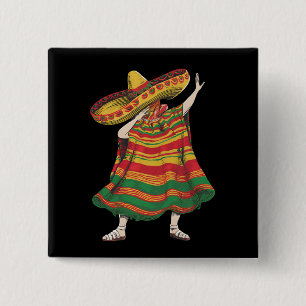 Dabbing Mexican Poncho Cinco De Mayo Fiesta Party 15 Cm Square Badge
