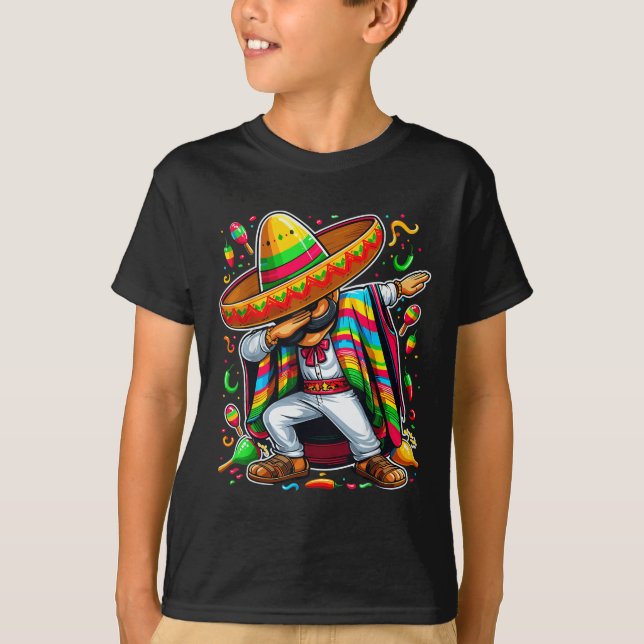 Dabbing Mexican Poncho Cinco De Mayo  T-Shirt (Front)